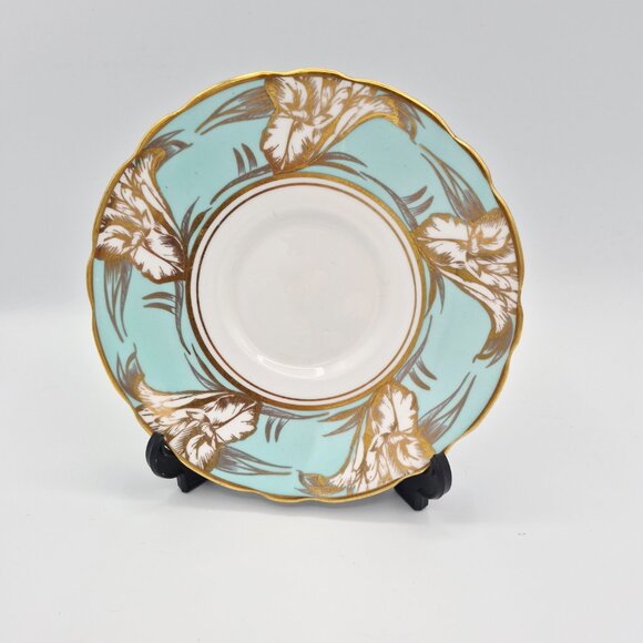 Royal Stafford Turquoise & Gold Acanthus Leaves Tea Cup & Saucer Bone China UK - Picture 2 of 13